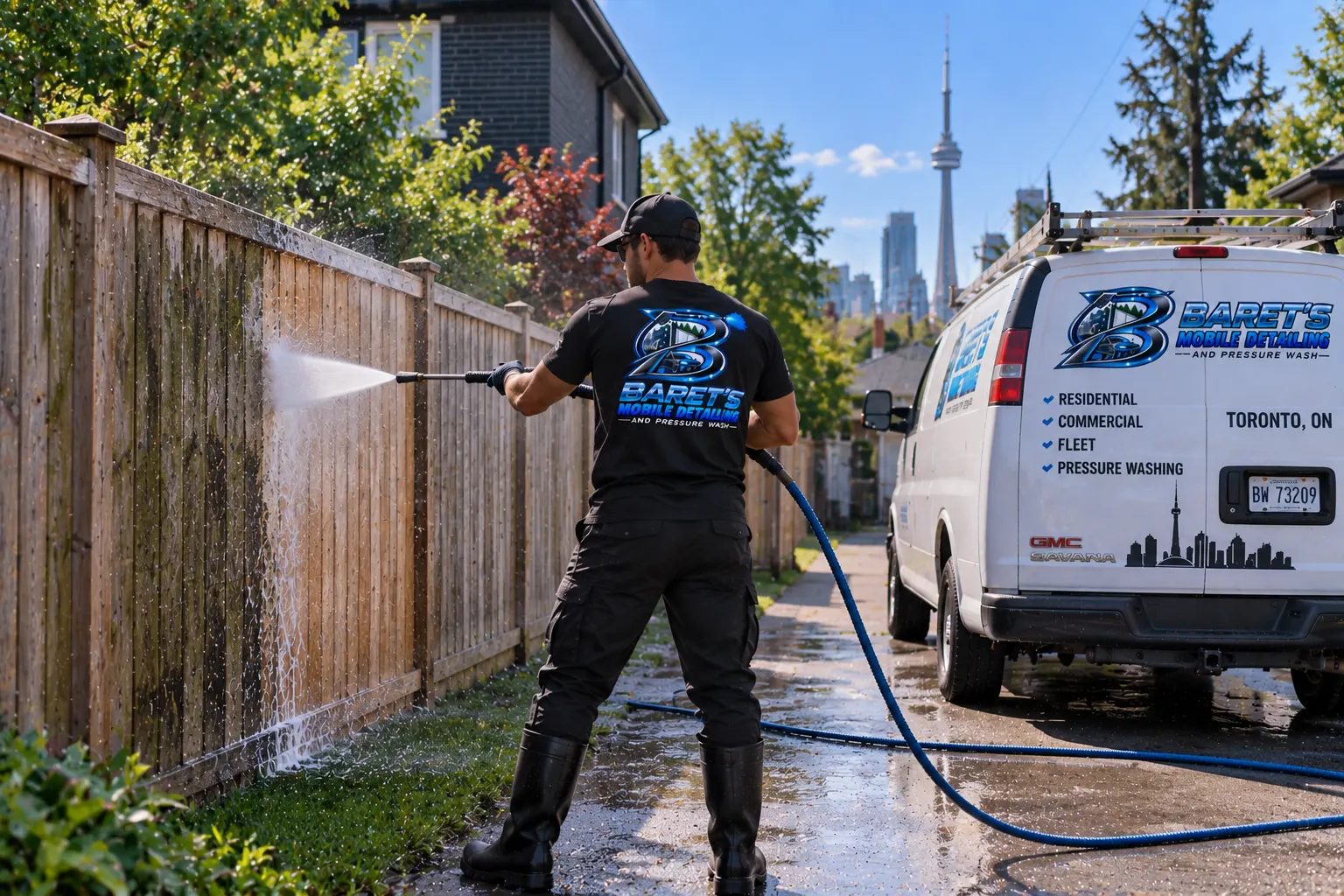 Wood fence pressure washing